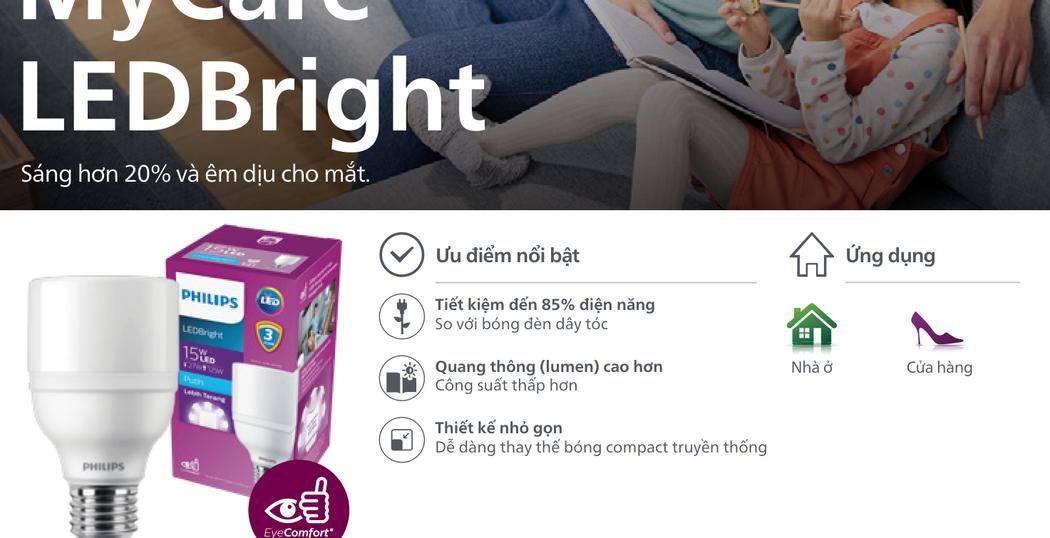 Đặc điểm kỹ thuật Bóng Đèn Led Philips MyCare LEDBright T-Bulb Siêu Sáng