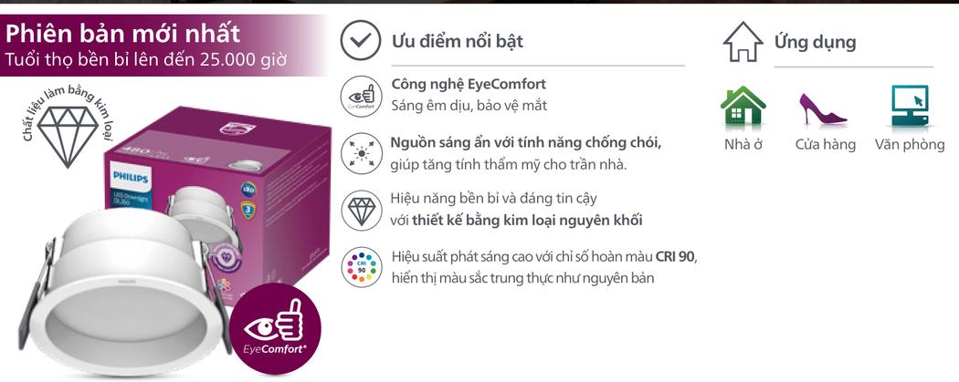 Đặc điểm kỹ thuật Đèn Led Philips Âm Trần DL260 Chóa Sâu Thân Kim Loại