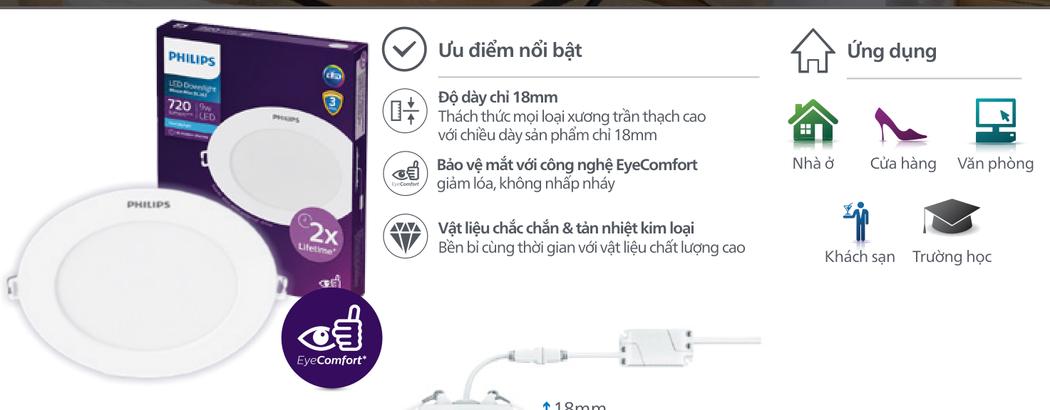 Đặc điểm kỹ thuật Đèn Led Philips Âm Trần DL262 Max Siêu Mỏng 18mm Tràn Viền