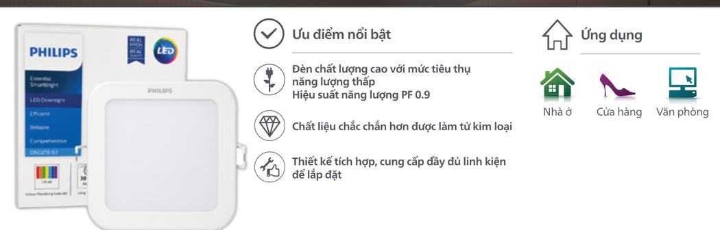 Đặc điểm kỹ thuật Đèn Led Philips Âm Trần DN027B Vuông Thân Kim Loại