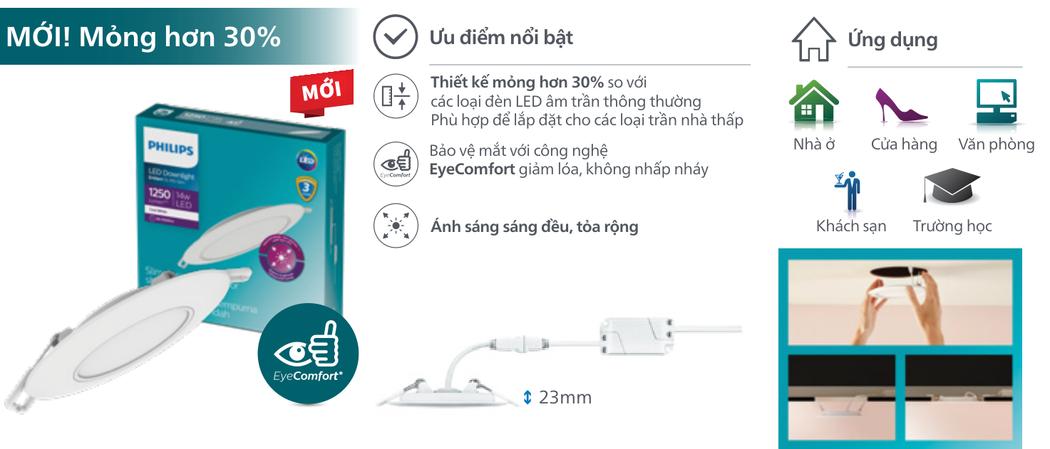 Đặc điểm kỹ thuật Đèn Led Philips Âm Trần Eridani Siêu Mỏng DL261 Độ Dày 23mm