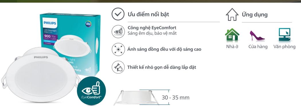 Đặc điểm kỹ thuật Đèn Led Philips Âm Trần Eridani Tròn DL190B Tiết Kiệm Chi Phí