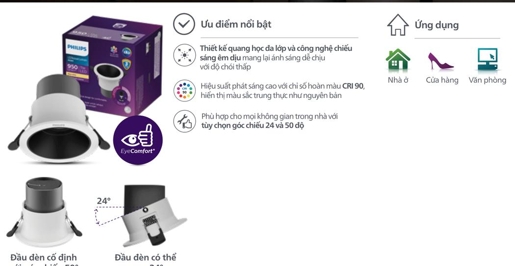 Đặc điểm kỹ thuật Đèn Led Philips Chiếu Điểm RS280 Thay Đổi Góc Chiếu 24 Độ