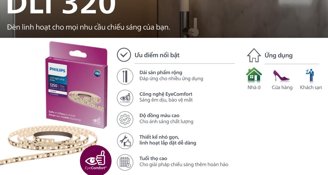 Đặc tính kỹ thuật và ưu điểm nổi bật Đèn Led Philips Dây DLI 320 Cuộn 5M Cao Cấp 24V trích từ Catalogue Philips 2026