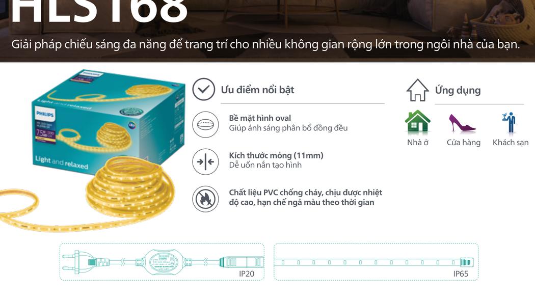 Đặc tính kỹ thuật và ưu điểm nổi bật Đèn Led Philips Dây HLS168 Cuộn 50M Trực Tiếp 220V IP65 trích từ Catalogue Philips 2026