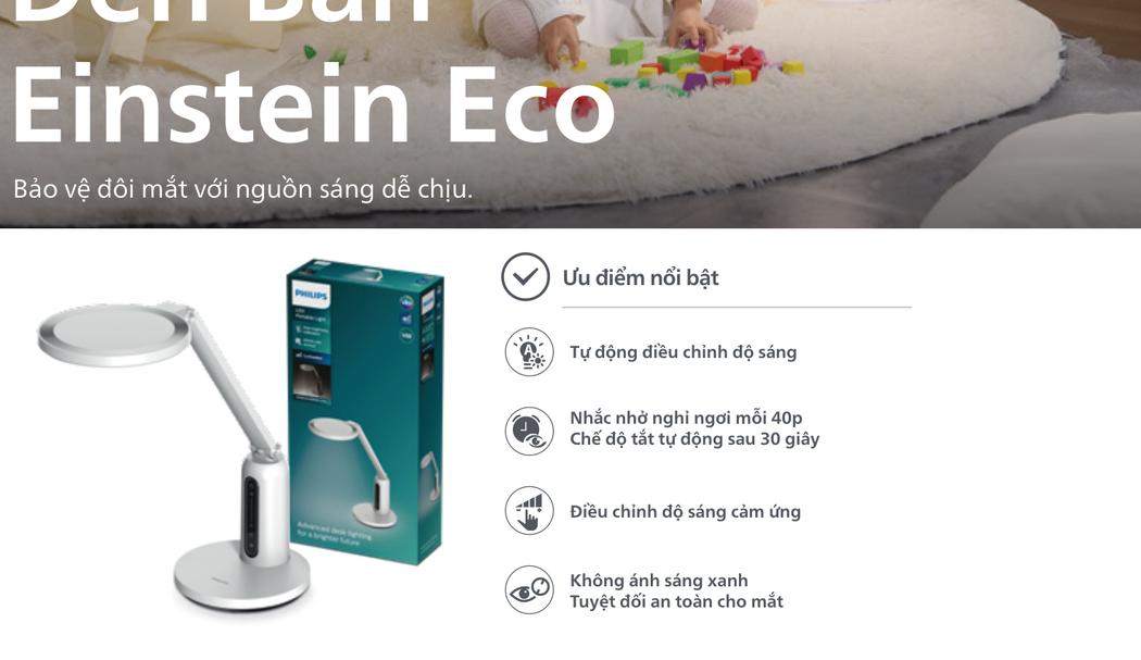 Đặc tính kỹ thuật và ưu điểm nổi bật Đèn Led Philips Để Bàn Einstein Eco Bảo Vệ Thị Lực Cảm Ứng trích từ Catalogue Philips 2026