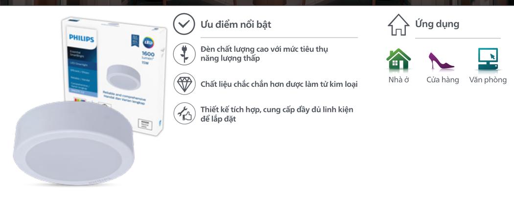 Đặc điểm kỹ thuật Đèn Led Philips Ốp Nổi DN027C Kim Loại Bền Bỉ