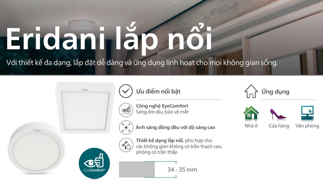Đặc điểm kỹ thuật Đèn Led Philips Ốp Nổi Eridani DL190C Tròn và Vuông