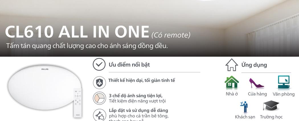 Đặc tính kỹ thuật và ưu điểm nổi bật Đèn Led Philips Ốp Trần CL610 All-In-One Đổi Màu và DL212 trích từ Catalogue Philips 2026